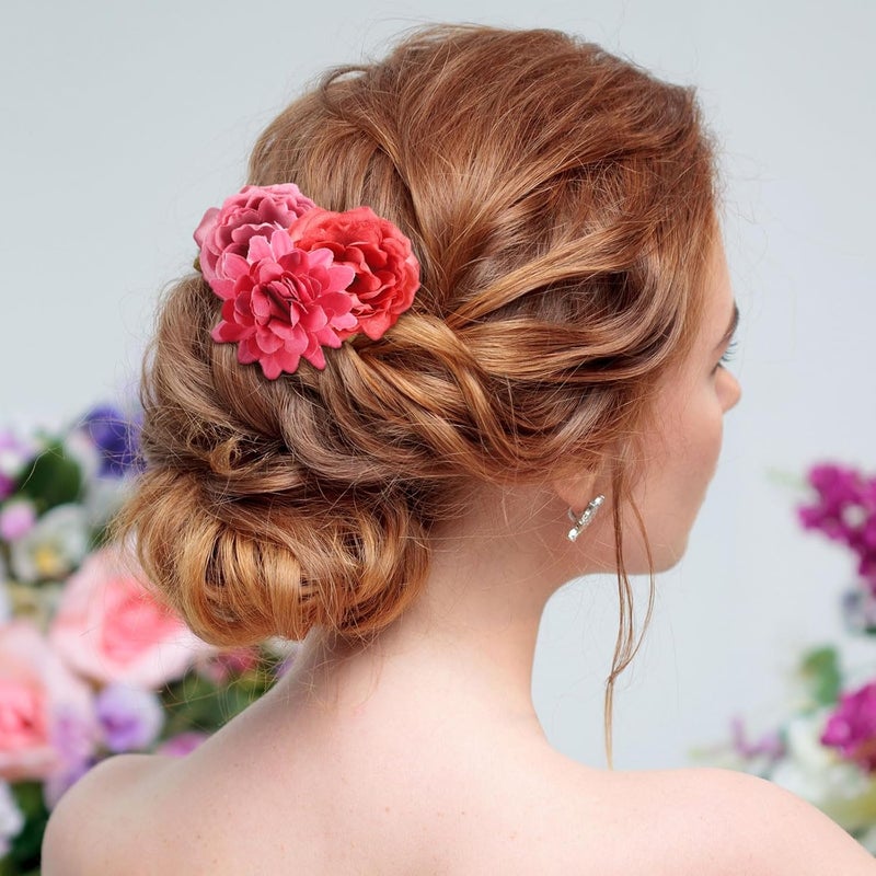 BBTO 21 Pcs Flower Hair Clip Rose Hair Clips Barrettes for Women Flower Accessories Boho Bride Claw Clip Hairpin Brooch Pin Headpiece for Wedding(Red Series) - Image 2